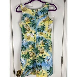 Hilo Hattie Hawaiian Original Tropical Print Cotton Sun Dress Blue Yellow Size 6